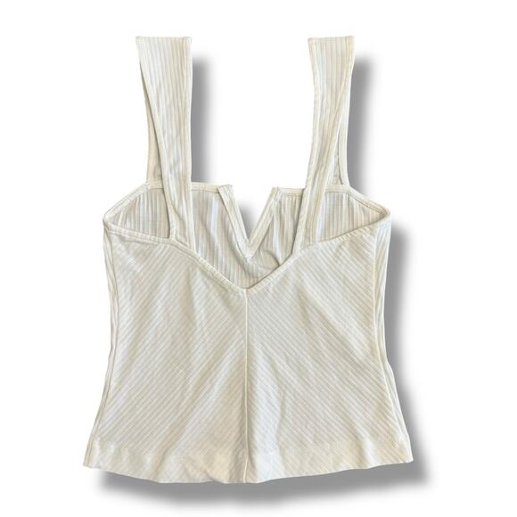 Free People Intimately Ribbed White V-Notch Cami Tank Top Cotton Stretch - Picture 4 of 6